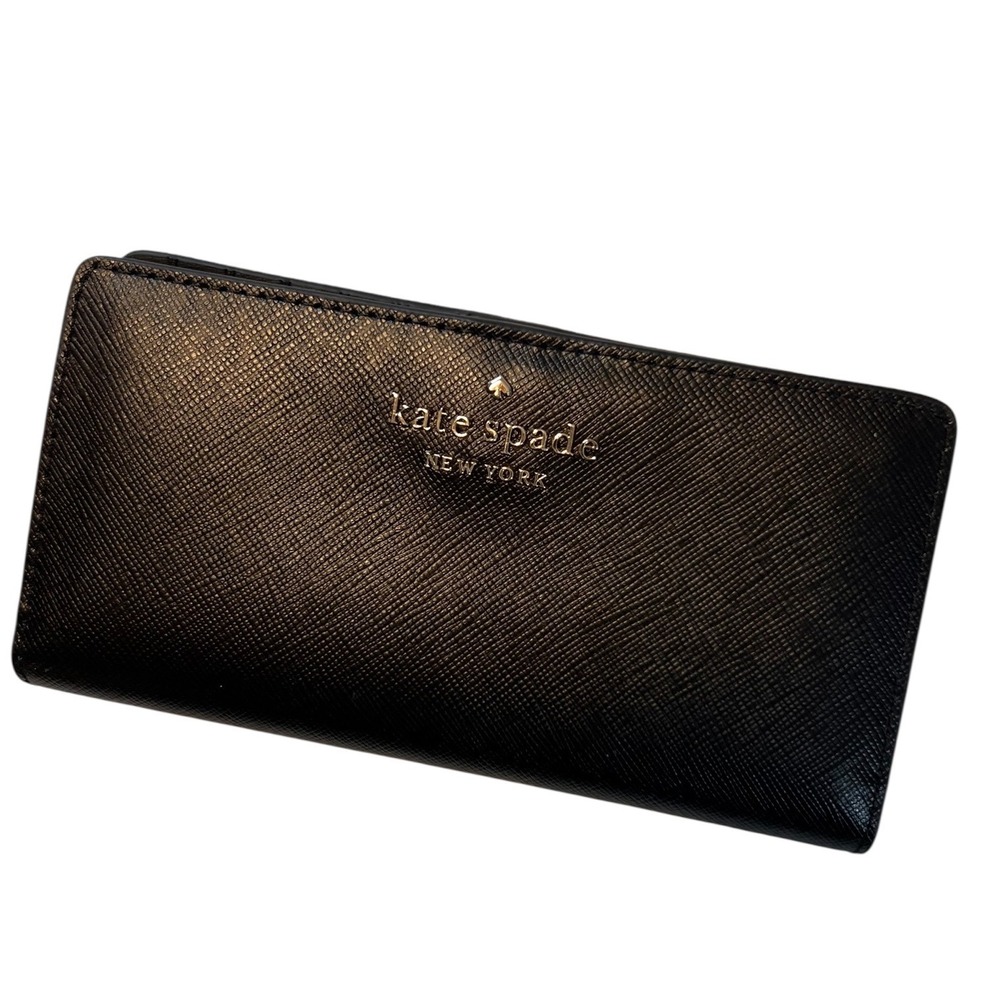 Kate Spade Staci Large Slim Bifold Wallet – Black Saffiano Leather